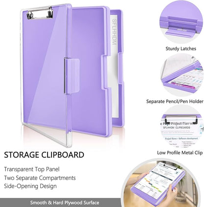 Clipboard with Storage,Heavy Duty Clip Boards 8.5x11 with 2 Storage Case,Clear Visible Top Panel Storage Clipboards,Side Opening Clip Boards,Nursing Clipboard Folder Case for Office Supplies-Purple