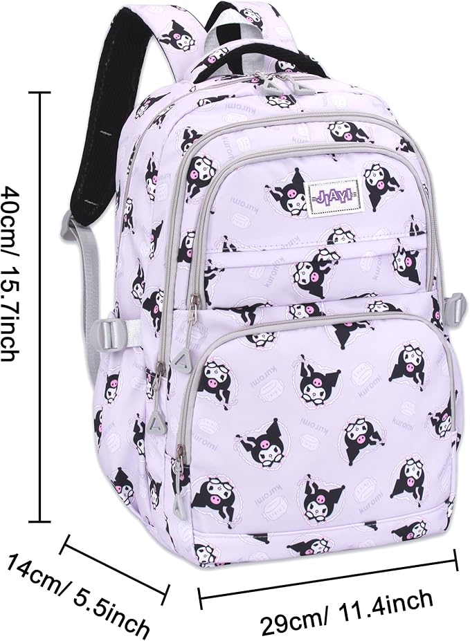 Roffatide Anime Kuromi All Over Print Large Capacity Casual Backpack Laptop Backpack Travel Hiking Rucksack Bike Backpack Purple