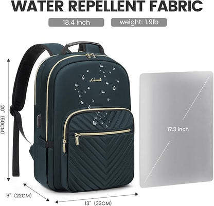 LOVEVOOK Laptop Backpack for Women 18.4 inch,Cute Womens Travel Backpack Purse,Professional Laptop Computer Bag,Waterproof Work Business College Teacher Bags Carry on Backpack with USB Port,Blue-green