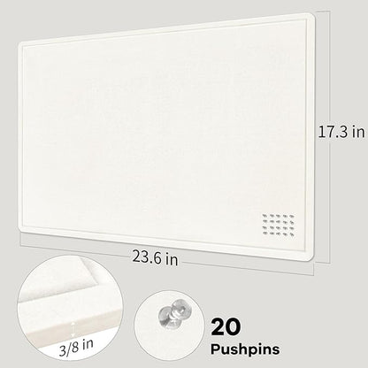 Bulletin Board, 24 x 18 inches Felt Board Decorative Pin Board, Cork Board Alternative for Wall, Foldable Photo Board Self-Adhesive Vision Board Mood Board with 20 Pushpins - White