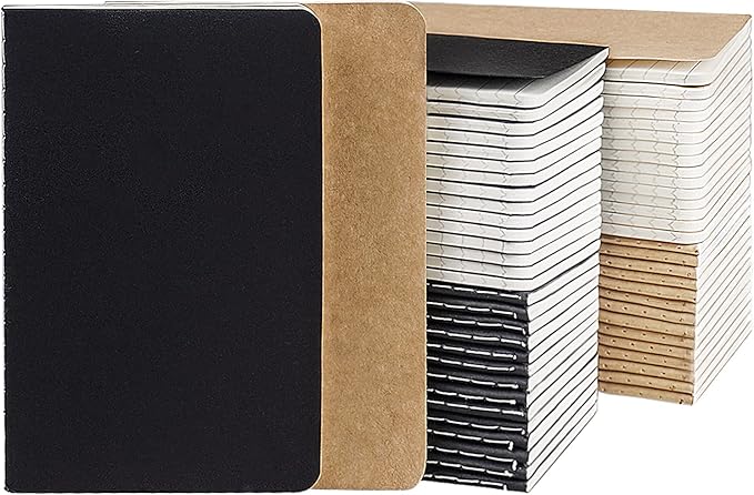 Gwybkq Mini Notepads Bulk 60 Pack Small Journal Pocket Notepad Kraft Brown&Black Notebooks for Kids 3.5 x 5.5 Inches, 30 Sheets/60 Pages