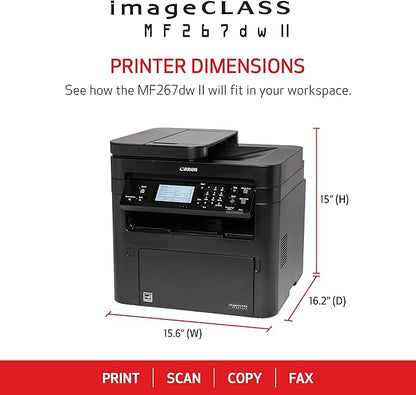 Canon imageCLASS MF267dw II - Monochrome Duplex Wireless Laser Printer, All-in-One With Scanner, Copier, Fax, Auto Document Feeder, Mobile Ready, 30 PPM, Black