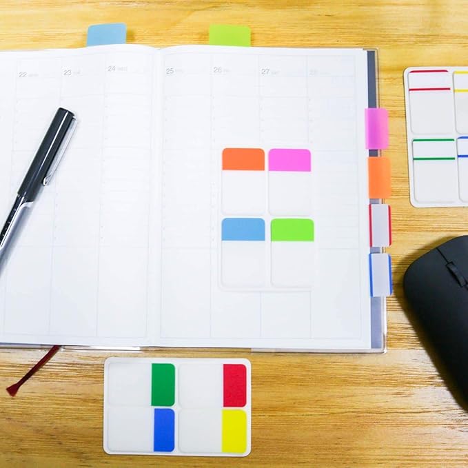 KICNIC File Index Tabs 1 Inch Sticky Flags 720 Pcs, Colored Page Markers Self Adhesive, Repositionable Note Tabs for Documents, Books, Paper, Notebooks, Filing and Folders [36 Sets, 10 Colors]