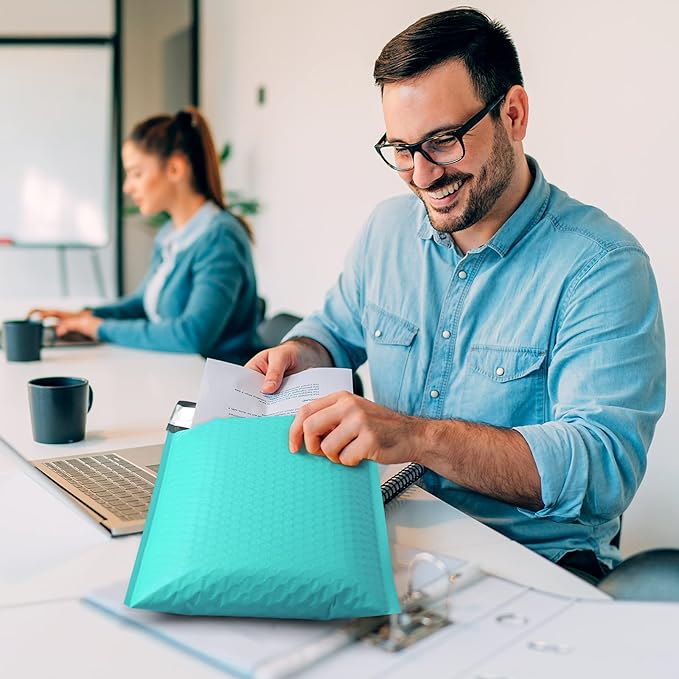 UCGOU Bubble Mailers 8.5x12 Inch Teal 25 Pack Usable Size 8.5x11 Poly Padded Envelopes #2 Medium Mailing Opaque Packaging Postal Self Seal Waterproof Boutique Shipping Bags for Clothes Makeup