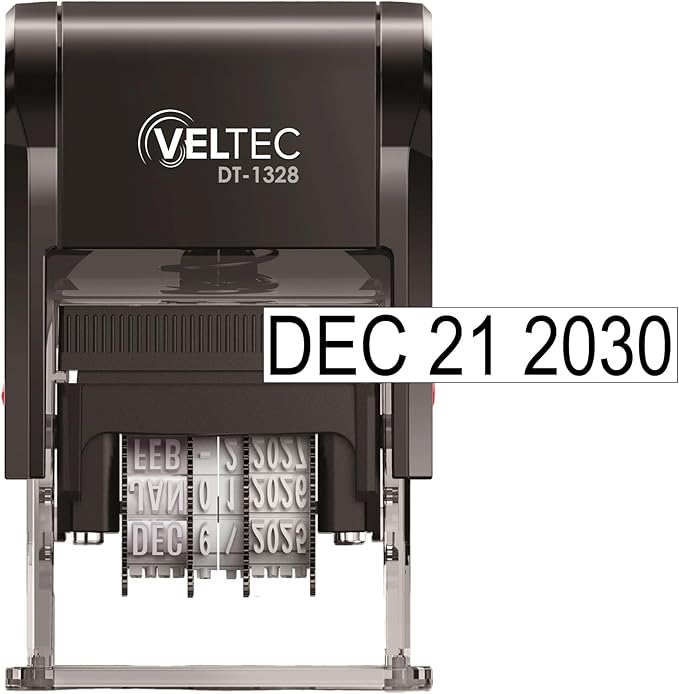 Self Inking Date Stamp with Month, Day, Year - Easy to Use & Adjust, Rubber Head, Sturdy ABS, Uniform Print, 10 Years of Dates, Refillable (Black)