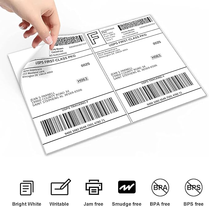 8.5 X 5.5 Shipping Label, Half Sheet Labels, Shipping Labels 2 Per Sheet, Laser & Inkjet Printer Printable, 5126/8126, Blank White Mailing Postage Labels (500 Sheets, 1000 Labels)