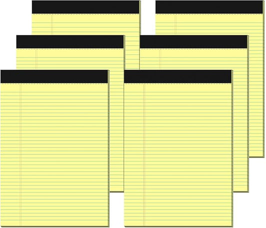 Legal Pads 8.5 x 11 College Ruled 6 Pack Yellow Note Pads 8.5 x 11 Notepads 30 Sheets Perforated Notepad Writing Pads 21lb Paper Legal Pad Ruled Paper Pad with Sturdy Back for School, Home, Office