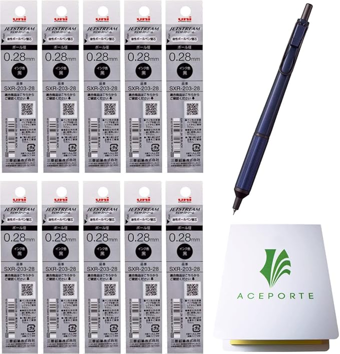 Uni Jetstream EDGE 0.28mm Oil-based Ballpoint Pen Navy Body + 10 Black Refills, Sticky Notes Value Set