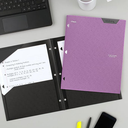 Five Star 2-Pocket Folder, Plastic Folder with Stay-Put Tabs, Fits 3 Ring Binder, Holds 8-1/2" x 11" Paper, Purple (333420I-ECM)