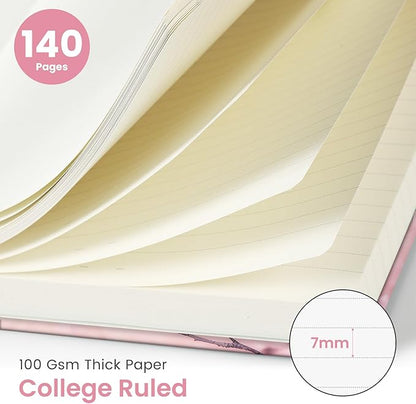 Lined Spiral Journal Notebook for Women, Pretty A5 College Ruled Hardcover Notebook for Work & Note Taking, Cute Aesthetic Journal for Writing, 140 Pages, Pink Floral & Butterfly