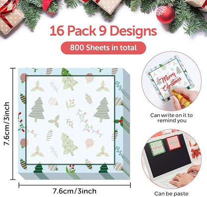 9 Pieces Christmas Sticky Note Self-Adhesive Merry Christmas Note Pads with Christmas Tree Christmas Lights Balloon Memo Notes for Xmas School Office Home Supplies Students Teachers Present