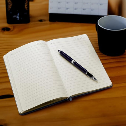 A5 Leather Journal Notebook with Pen, 200 Pages Hardcover Journal with Pocket, 100gsm Thick Lined Paper Daily Diary for Men and Women, Great Gift for Business School Travel Personal - Blue