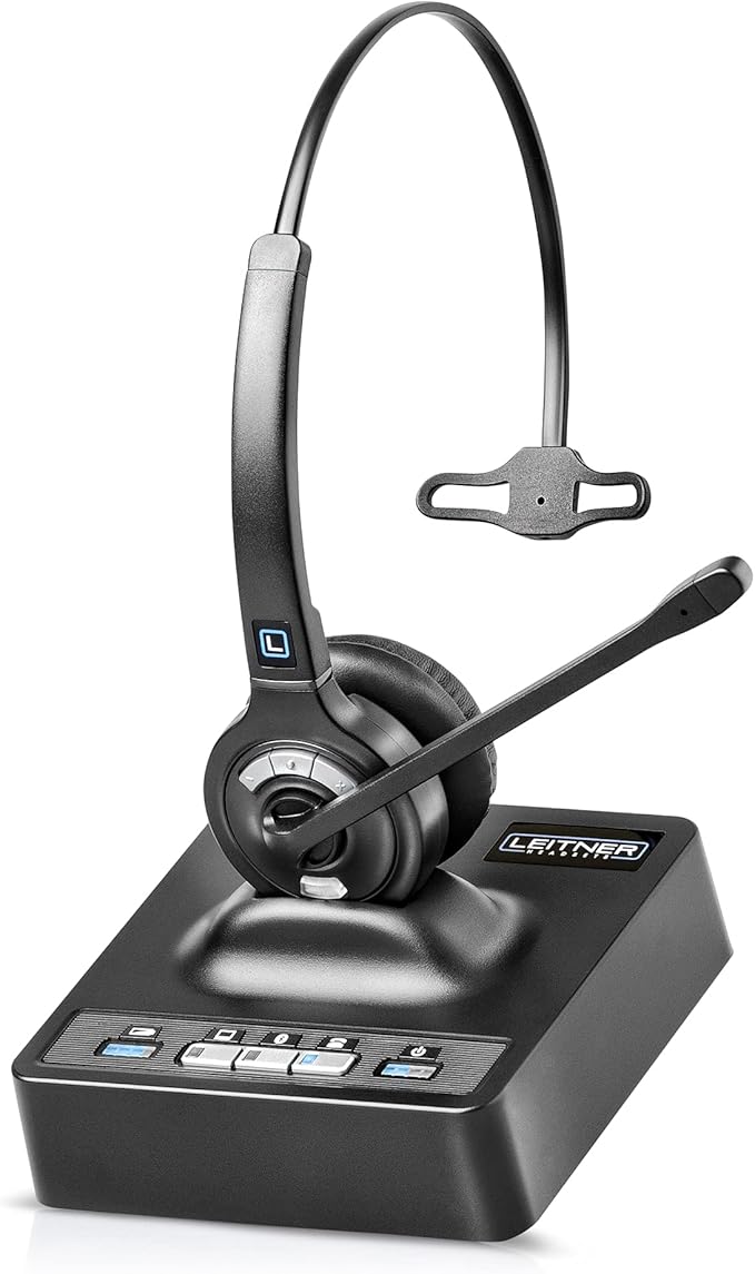 Leitner LH370 3-in-1 Wireless Office Headset with Mic – Computer, Telephone, and Cell Phone Headset – 5 Year Warranty – Single-Ear
