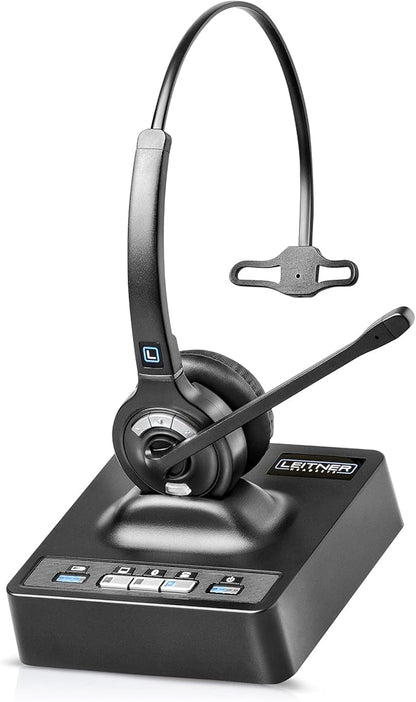 Leitner LH370 3-in-1 Wireless Office Headset with Mic – Computer, Telephone, and Cell Phone Headset – 5 Year Warranty – Single-Ear