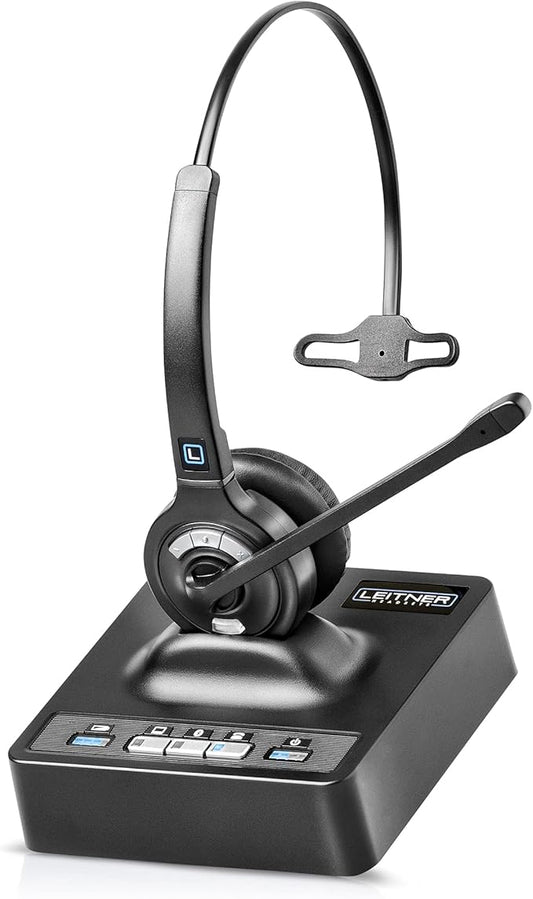 Leitner LH370 3-in-1 Wireless Office Headset with Mic – Computer, Telephone, and Cell Phone Headset – 5 Year Warranty – Single-Ear