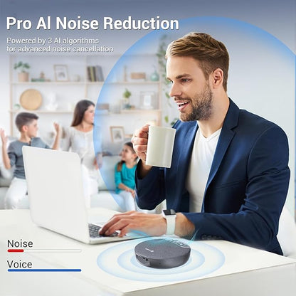 Conference Speaker and Microphone, 4 AI Mics 360° Voice Pickup, Plug & Play, Bluetooth Speakerphone w/dongle, Wireless Daisy Chaining, Noise Reduction, for Meeting, Home Office, NewPie 91