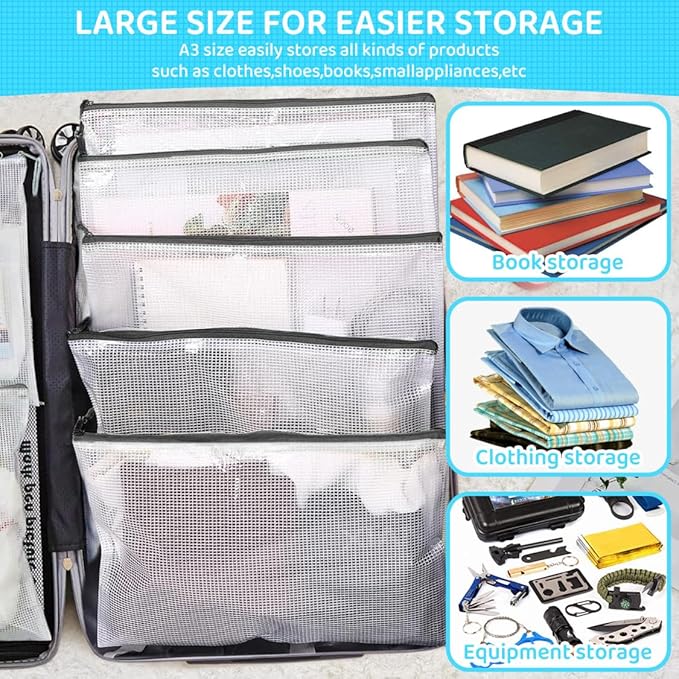 24pcs Mesh Zipper Pouch Bags, Large A3 17x12 Inches Reusable Bags Puzzle Storage Organizer Black Multipurpose for Travel Board Games School Office Supplies and Home Classroom Organization