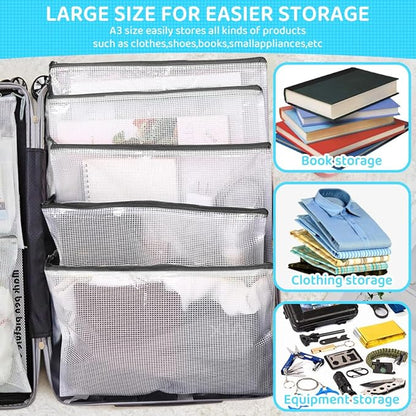 24pcs Mesh Zipper Pouch Bags, Large A3 17x12 Inches Reusable Bags Puzzle Storage Organizer Black Multipurpose for Travel Board Games School Office Supplies and Home Classroom Organization