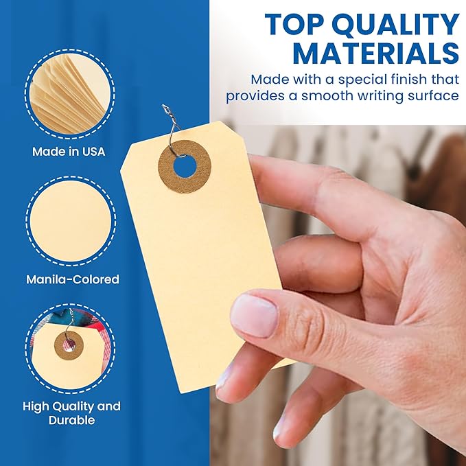 Perco Manila Shipping Tags with Metal Wire #1 2 3/4 x 1 3/8 (7x3.5 cm) Pack of 500