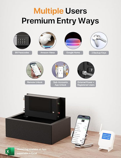 FORFEND Smart Home Safe | WiFi Safe Box App Lock/Alarm | Voice Command, Kidnap Alarm, Tamper Detect, Frozen Mode, Sub Account| Digital Safe Anti Theft