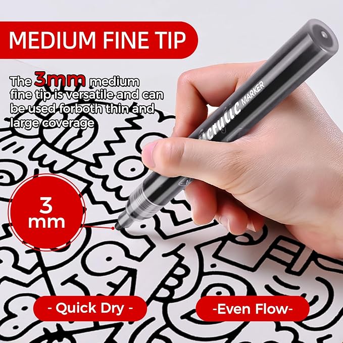 SFAIH Black Paint Markers Paint Pens - 4 Pack 2-3MM Medium Tip Acrylic Markers for Rock Painting, Wood, Metal, Fabric, Plastic, Canvas, Glass, Ceramic, Diy Crafts, Drawing, Tire