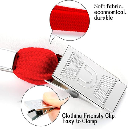 100Pcs Clear Plastic Horizontal Name Tags Badge ID Card Holders and 100Pcs Lanyards with Clip (Red)