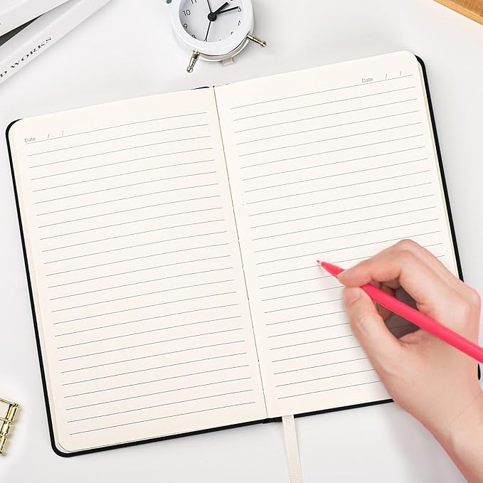 Hardcover Executive Notebooks, 160 Pages Line Ruled Classic Notebook Journal, Leather Notebooks with Pen Loop for Bussiness College Writing (Black)