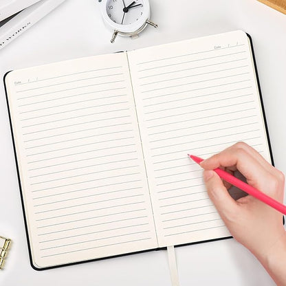 Hardcover Executive Notebooks, 160 Pages Line Ruled Classic Notebook Journal, Leather Notebooks with Pen Loop for Bussiness College Writing (Black)