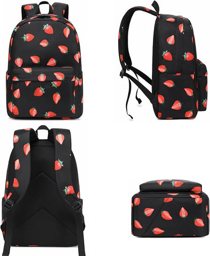 Strawberry School Backpack for Teens Girls, Womens College Bookbags Kids School Bags Laptop Backpacks