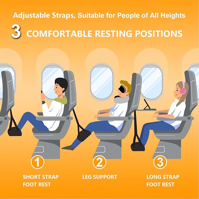Airplane Foot Rest, Adjustable 2 Pack Airplane Foot Hammock for Plane Travel - Portable Travel Essentials, Relax Your Feet and Legs, for Long Haul Airplane Travel, Car Travel, Train and Office.