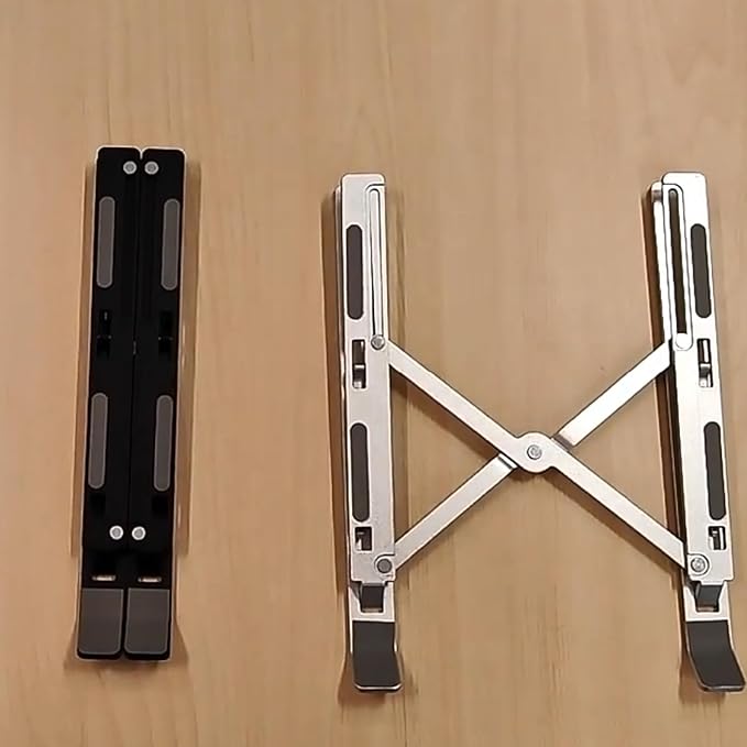 Quality Laptop Stand, Foldable Adjustable & Ergonomic Aluminum Portable Notebook/Tablet Stand, Laptop Holder, Compatible with 10-15.6” Laptops and Tablets (Silver, Black) (Grey Silver)