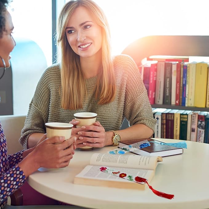 8 Sets Flower Acrylic Bookmarks Transparent Acrylic Bookmarks Cute Floral Bookmarks with Colorful Tassels for Women Teacher Book Lovers, 8 Styles