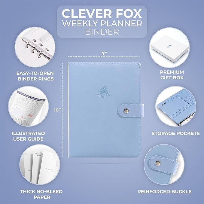 Clever Fox Weekly Planner Binder – Goal Setting Planner for Time Management & Weekly Tasks – Work & Life Organizer with to Do List & Habit Tracker – Undated, 7″ x 9″ Hardcover (Periwinkle)