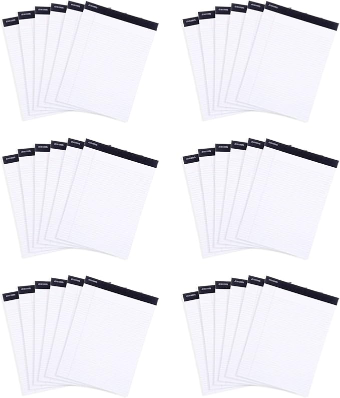 Mintra Office Legal Pads, ((xBasic, 5in x 8in, Narrow (White), 36pk (6-6pks)), Narrow Ruled, 50 Sheets per Notepad, Micro perforated Writing Pad, Notebook Paper for School, College, Office, Work