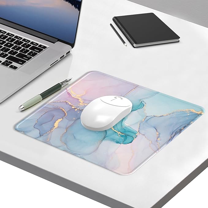 eulps Mouse Pad with Stitched Edge, Multiple Patterns Computer Mouse Pads with Non-Slip Rubber Base, Washable Cloth Mousepad, for Gaming, Laptop, PC (Blue Blush Marble)