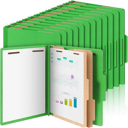 36 Pcs Classification Folders Bulk 2 Dividers File Folder with Fastener 2 Prongs Letter Size Pressboard Filefolders with 3.5 Inch Expansion for Organize Office Medical Document (Green)