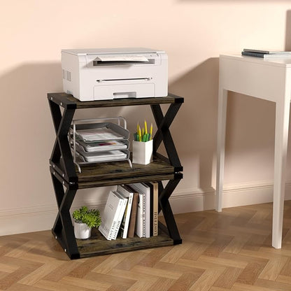 Desktop Printer Stand,2-Tier Desk Space Organizer for Home Office,Storing Heavy Duty Fax Machine, Scanner,Rustic Brown