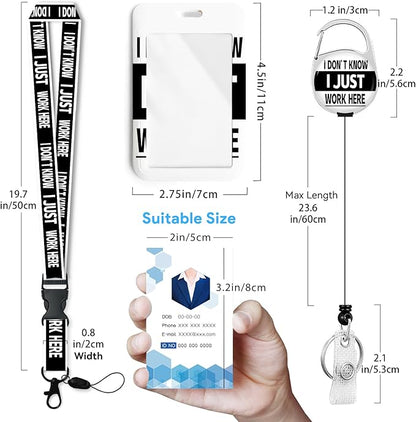 Work Here Badge Holder with Retractable Reel and Breakaway Lanyard,Badge Clips Retractable Heavy Duty Badge Reel,Keychain,ID Holder with Breakaway Lanyard for School Nurse Office Teen