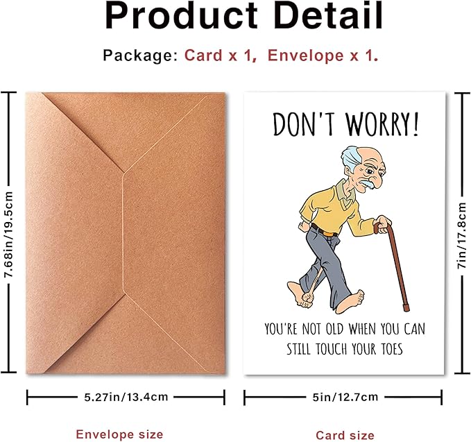 Funny Birthday Card for Him, Husband, Dad, Grandfather; Greeting Card for Men, Old Age; 50th, 60th, 70th Birthday