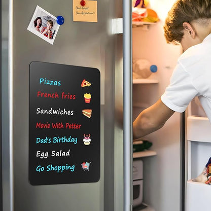 MaxGear Magnetic Black Dry Erase Board Sheet 12"x8" for Refrigerator, Small Fridge Magnetic Whiteboard for Kitchen, Fridge Shopping List for Family Planner and Grocery List, 3 Chalk Markers