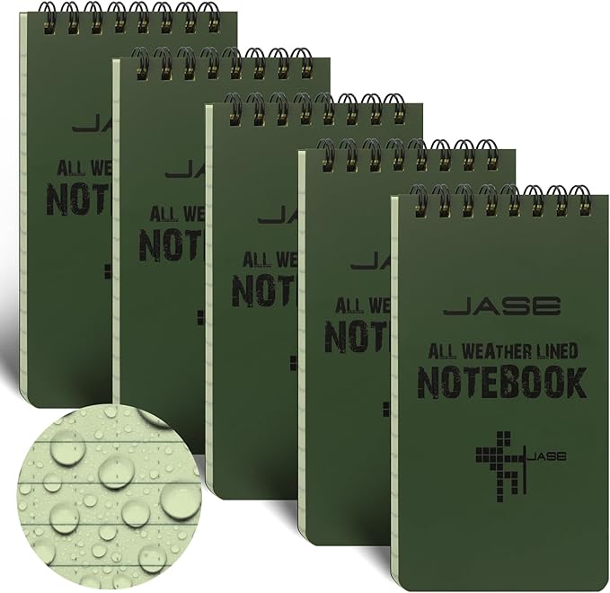 Yamadura All-Weather Top-Spiral Notebook 3" x 5" Green Cover Waterproof Shower Aqua Notes Notepad Notebook(5 Pack)