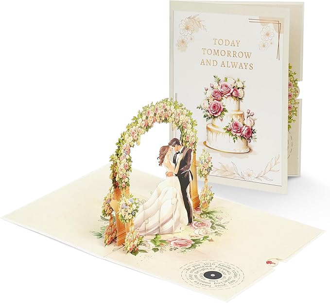 Handmade 3D Wedding Pop Up Card - Perfect Wedding Card for Bride and Groom, Ideal Valentine’s Day for Girlfriend, Husband, Wife, Boyfriend, Bride, Groom