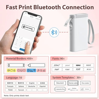 P21 Label Maker Machine with Tape, Bluetooth Label Printer Thermal Mini Label Makers with Built-in Cutter and Multiple Templates, Portable Printers for School, Office, Home Use (White)