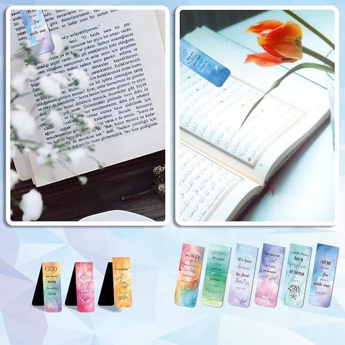 48 Piece Bible Verse Magnetic Bookmarks - Christian Scripture Inspirational Book Marks with Boxes - Religious Motivational Book Marker Prayer Page Clips for Women & Men Reading Gifts(Rainbow Style)
