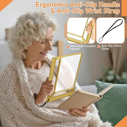 5X Full Page Magnifying Glass for Reading, Lightweight Rectangular Magnifier Provides Large Book Page Viewing Area, Handheld Magnifier for Reading Small Prints for Seniors, Low Vision-Gold