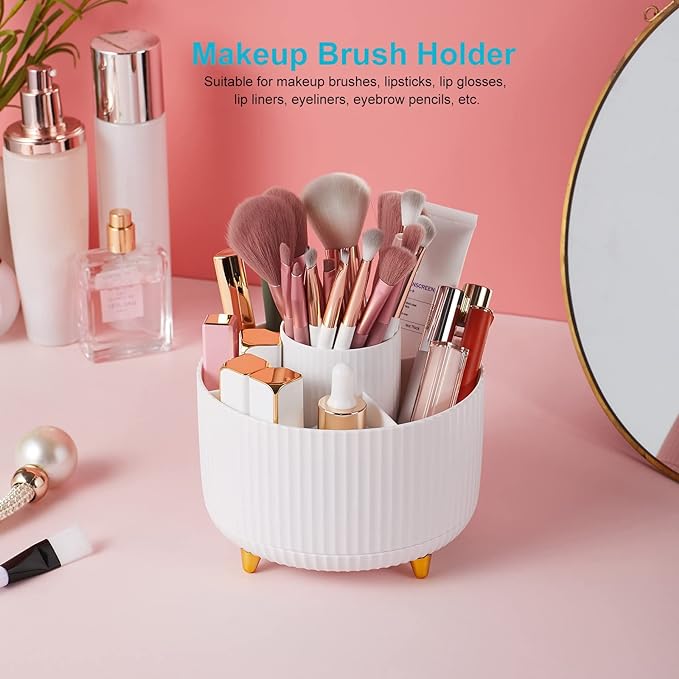 Desk Pencil Pen Holder - 5 Slot 360 Degree Rotating Desk Pen Organizer for Desktop Storage Stationery Supplies Cup Pot - White