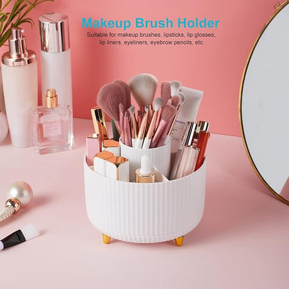 Desk Pencil Pen Holder - 5 Slot 360 Degree Rotating Desk Pen Organizer for Desktop Storage Stationery Supplies Cup Pot - White