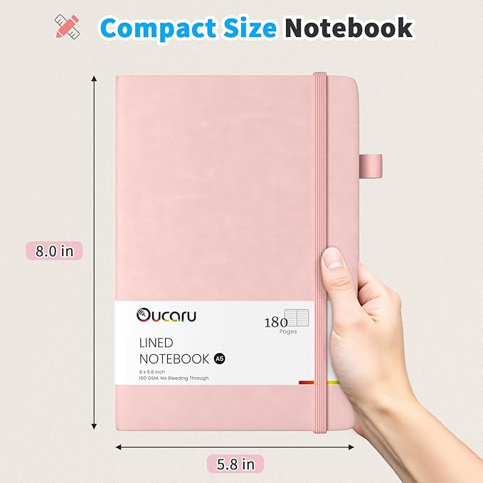 Lined Journal Notebook, 4 Pack, 180 Pages, A5 Journals for Writing, 100 GSM Thick Paper, Small Notebooks Daily Journal for Women Men Work, Business, School, Travel Supplies
