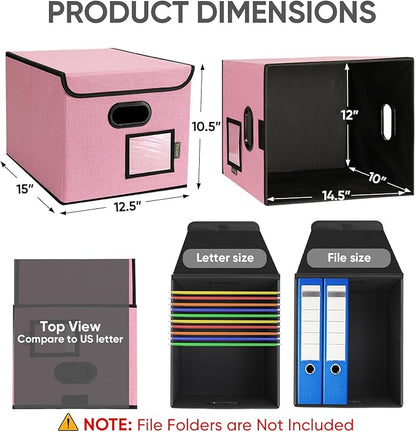 BALEINE File Organizer Box with Lid, Collapsible File Folder Organizer with Plastic Slide, Hanging File Folder Box for Office Document Storage (1 Pack, Pink)