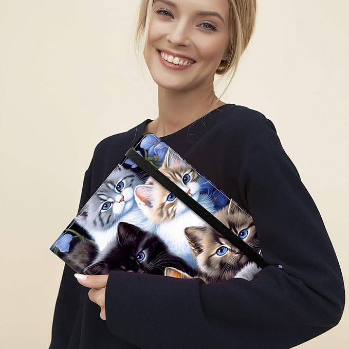 Padfolio Folder with Clipboard,Portfolios Organizer Clipboards with Storage Clipboard Writing Pad PU Leather Conference Document Organizer with Business Card Holder,Cute Cat